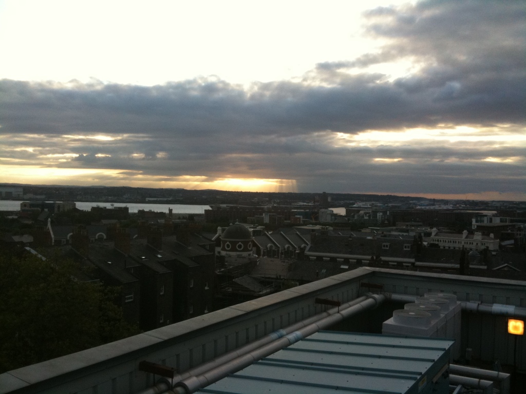The sunset over Liverpool from the LIPA roof